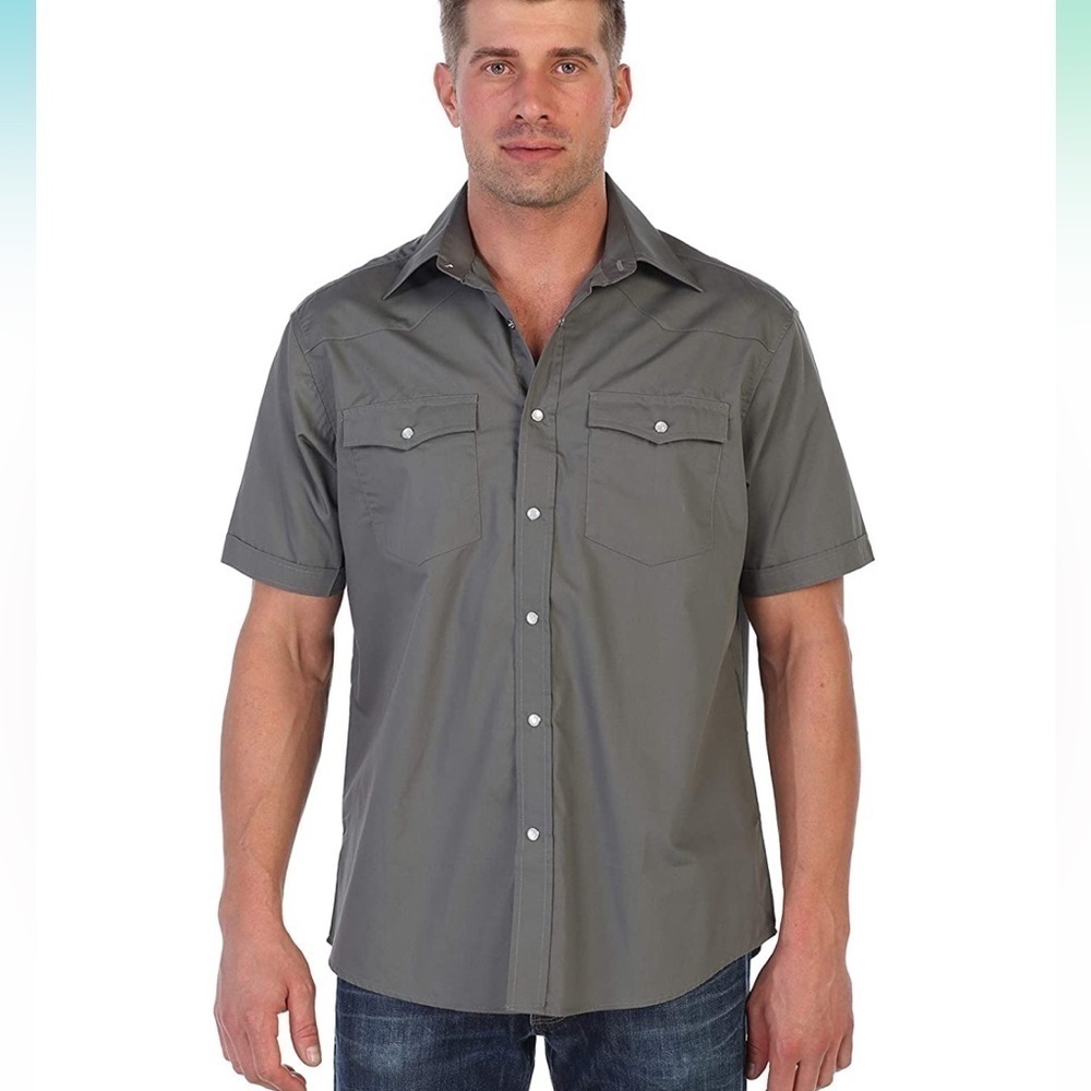 Gioberti men's casual western short sleeve shirt grey pearl snaps Large